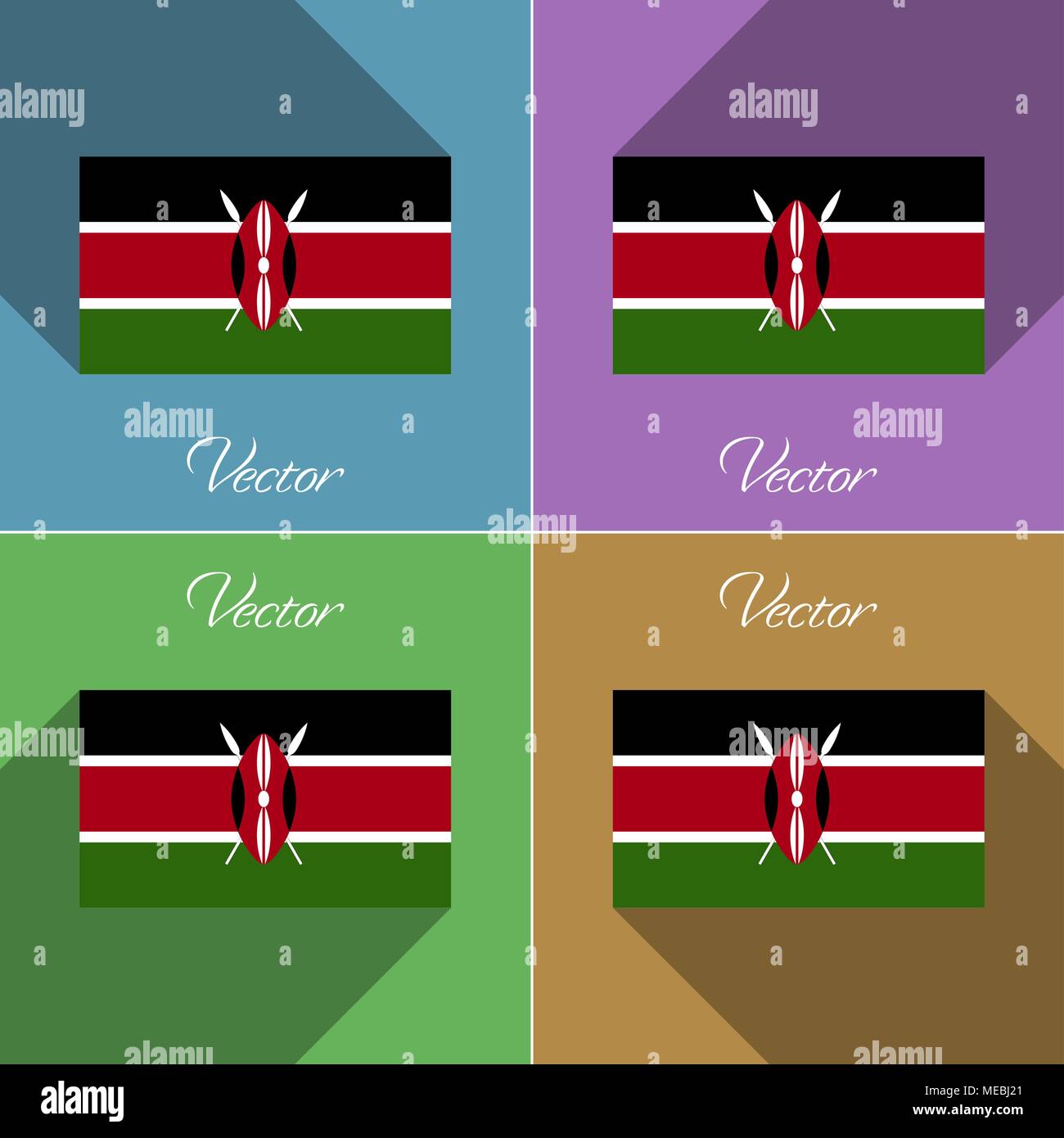 Flags of Kenya. Set of colors flat design and long shadows. Vector illustration Stock Vector