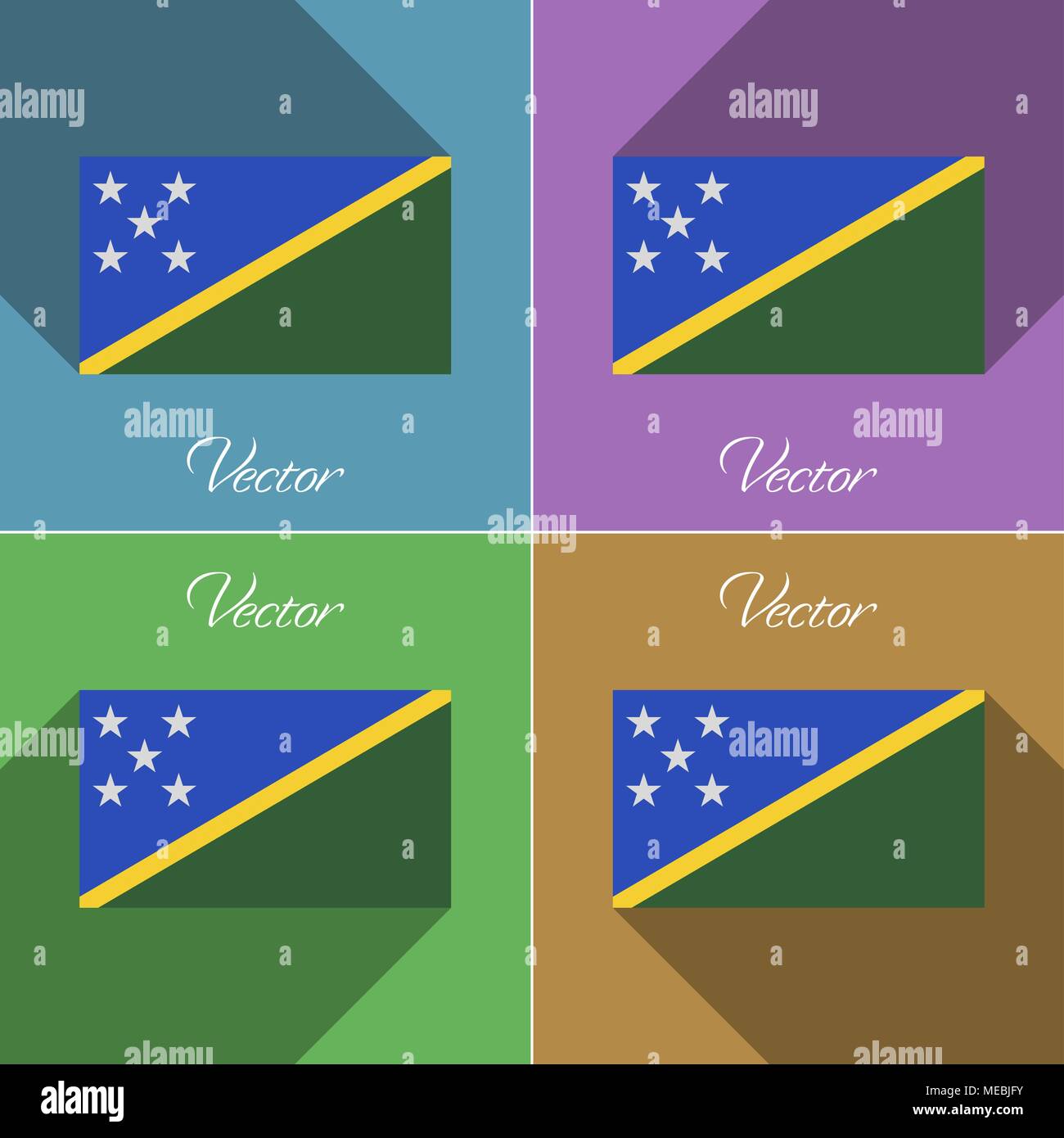 Flags Of Solomon Islands Set Of Colors Flat Design And Long Shadows Vector Illustration Stock 4699