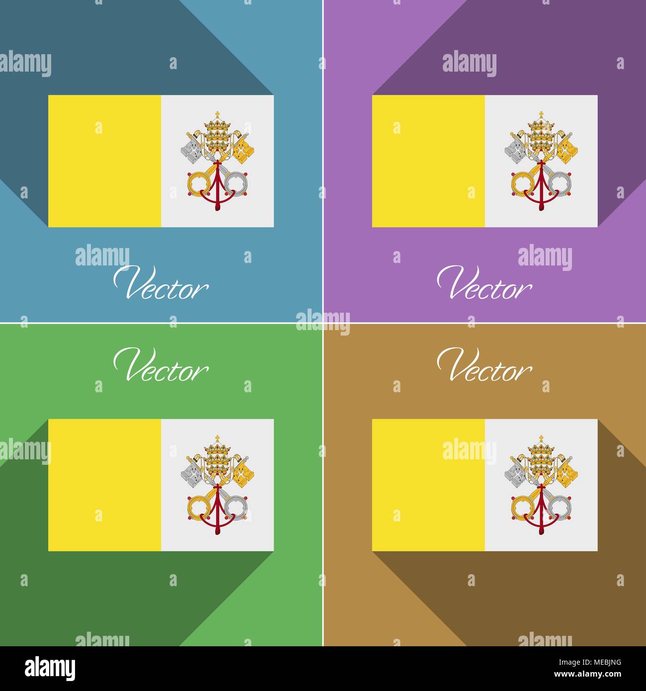 Flags of Vatican CityHoly See. Set of colors flat design and long shadows. Vector illustration Stock Vector