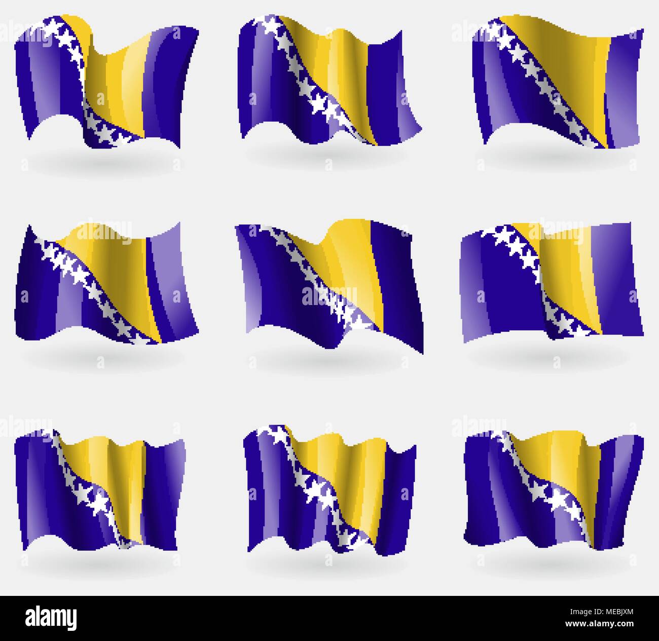 Set of Bosnia and Herzegovina flags in the air. Vector illustration ...