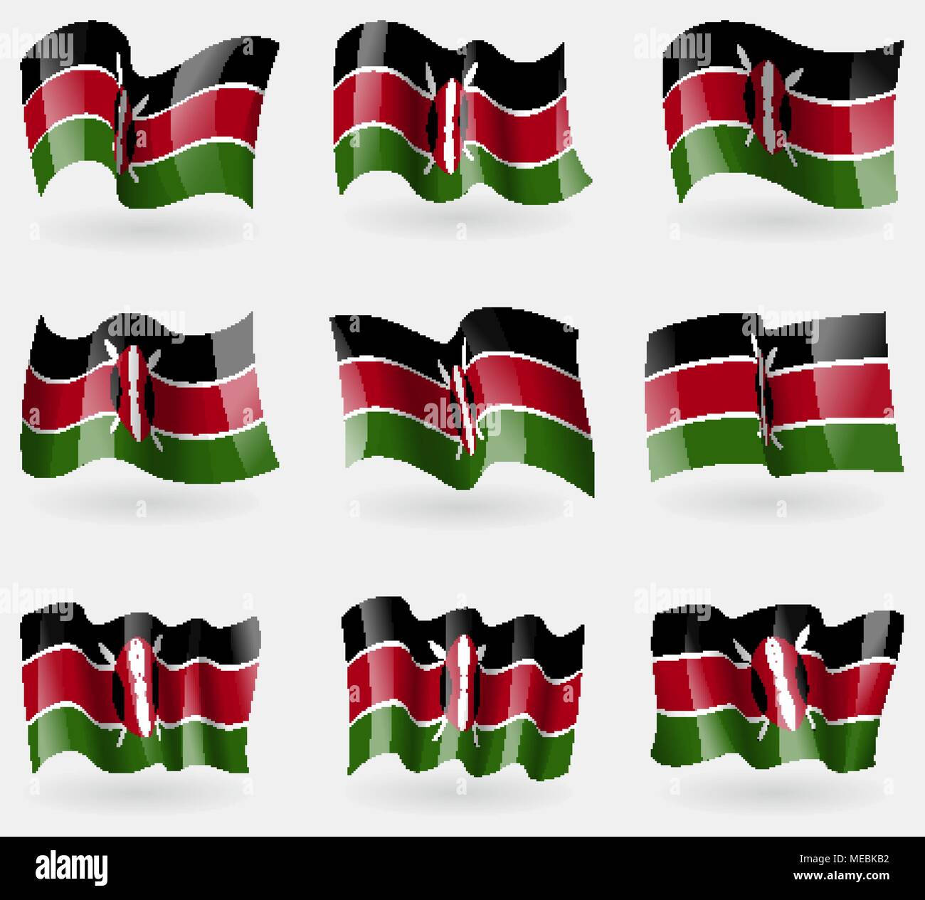 Set of Kenya flags in the air. Vector illustration Stock Vector