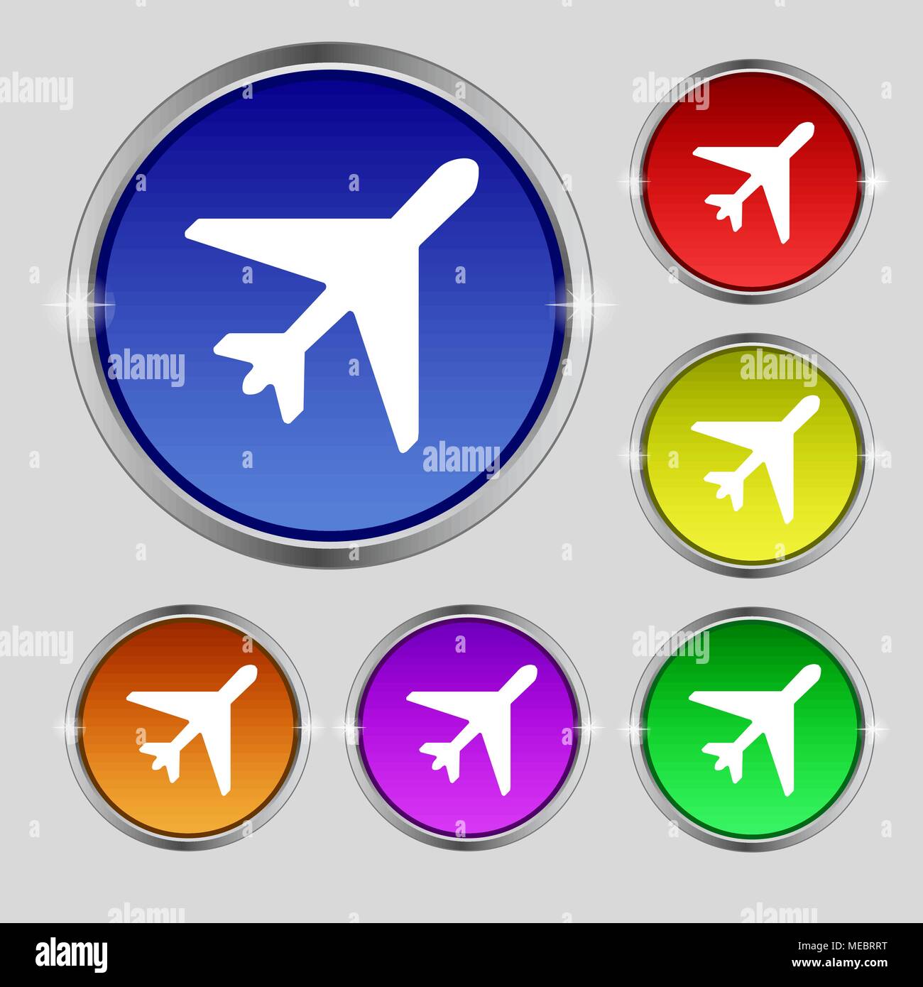 airplane icon sign. Round symbol on bright colourful buttons. Vector ...