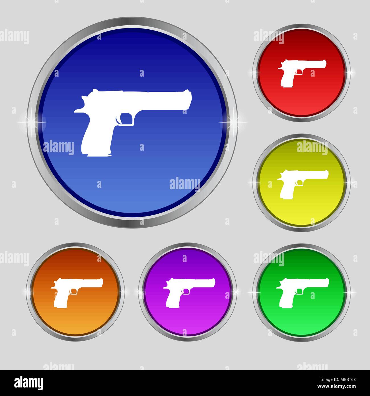 gun icon sign. Round symbol on bright colourful buttons. Vector ...