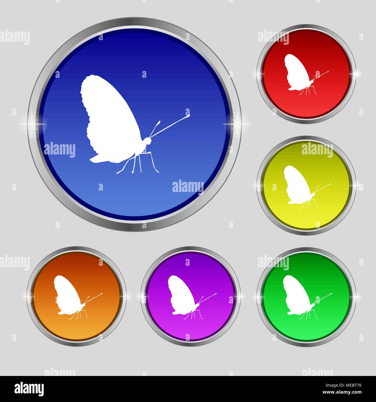 butterfly icon sign. Round symbol on bright colourful buttons. Vector ...