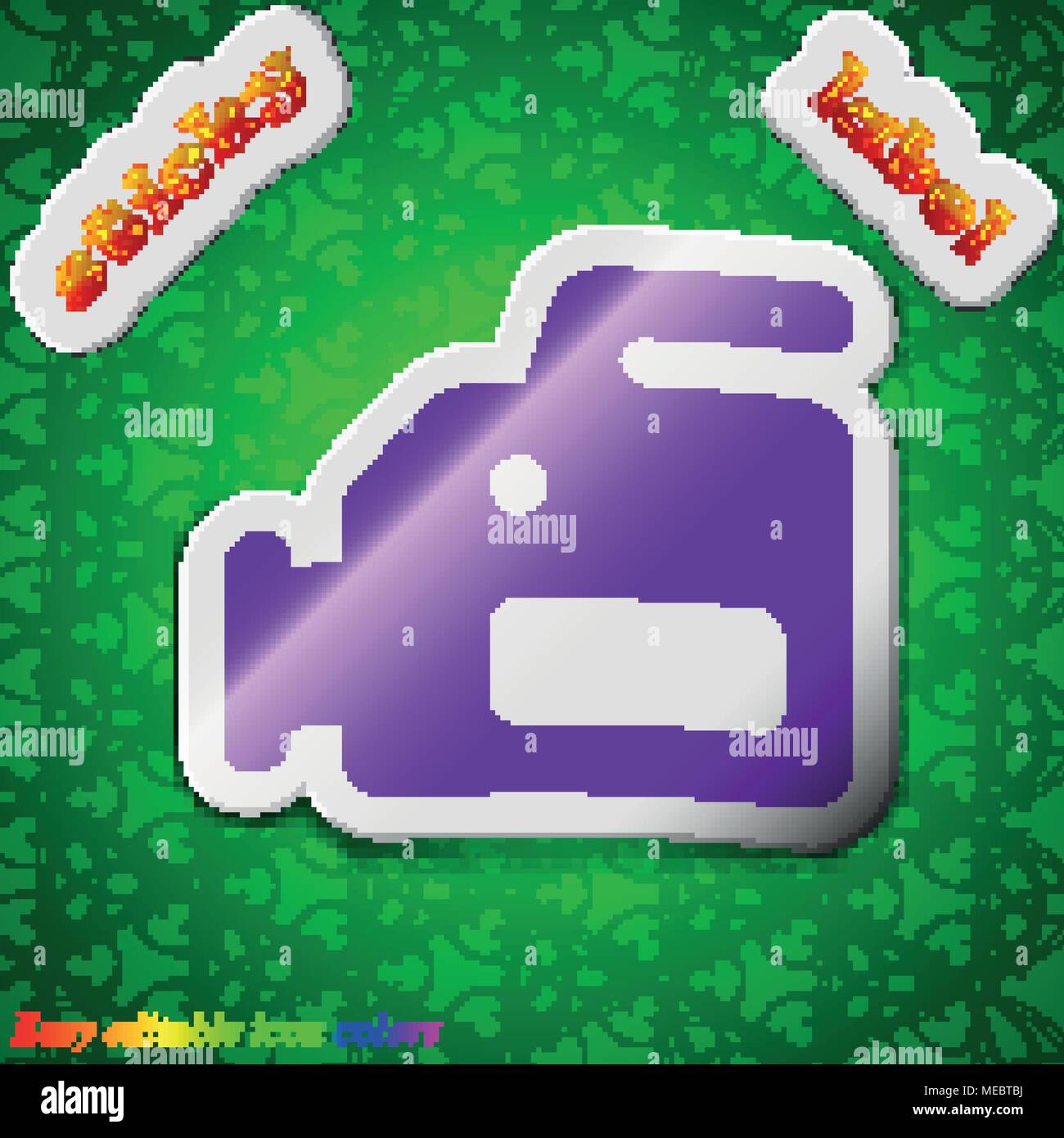 video camera icon sign. Symbol chic colored sticky label on green ...
