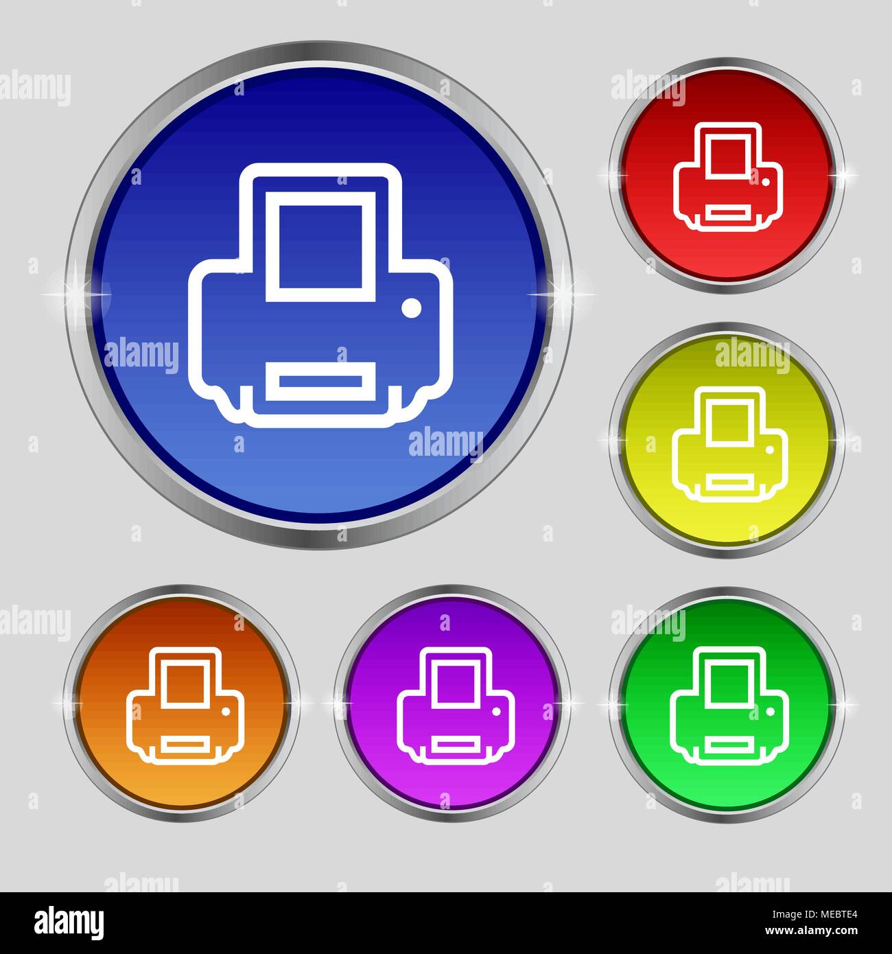 Printing icon sign. Round symbol on bright colourful buttons. Vector ...
