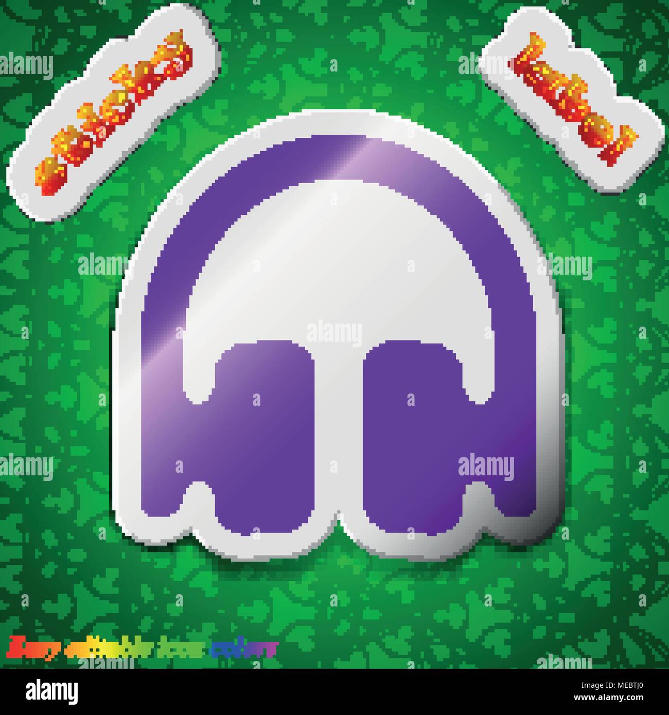 Headphones, Earphones  icon sign. Symbol chic colored sticky label on green background. Vector illustration Stock Vector