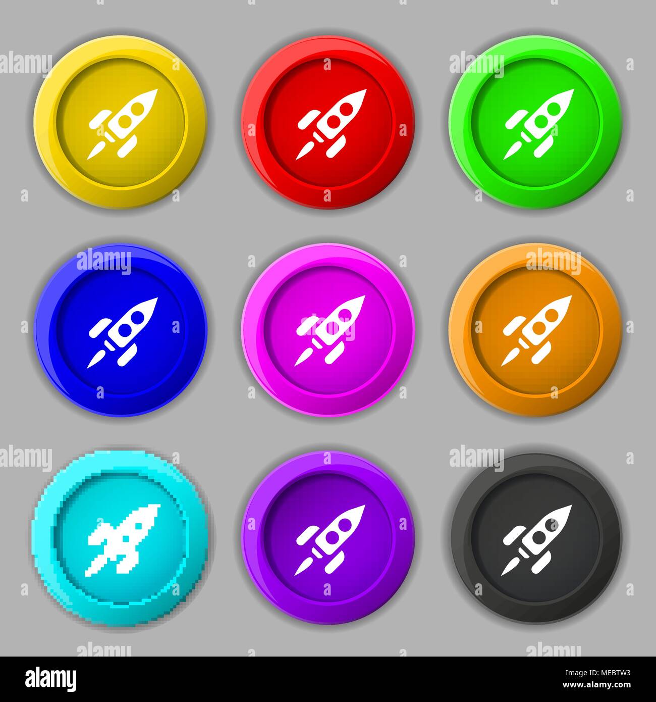 Rocket icon sign. symbol on nine round colourful buttons. Vector ...