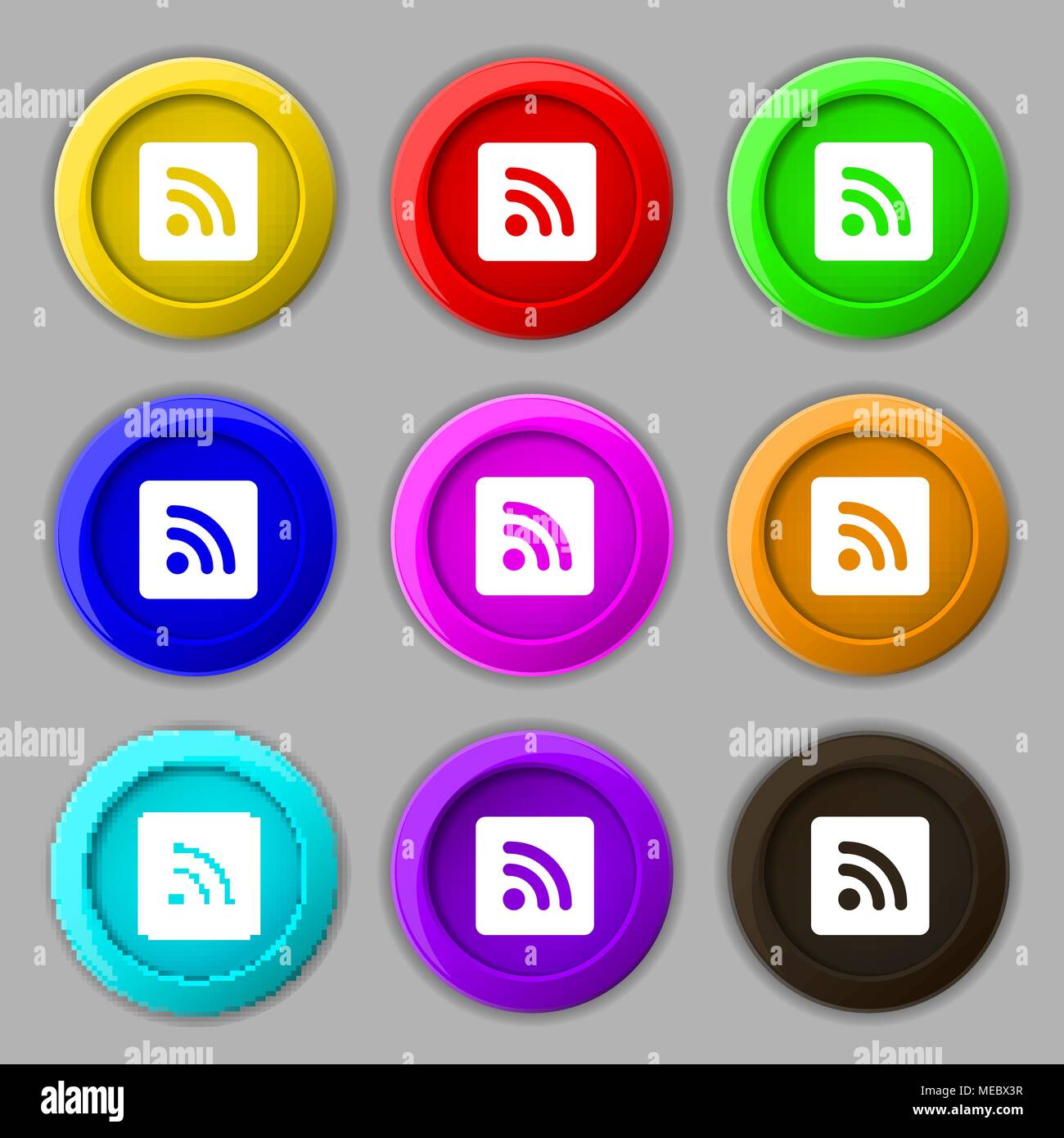 RSS feed icon sign. symbol on nine round colourful buttons. Vector ...