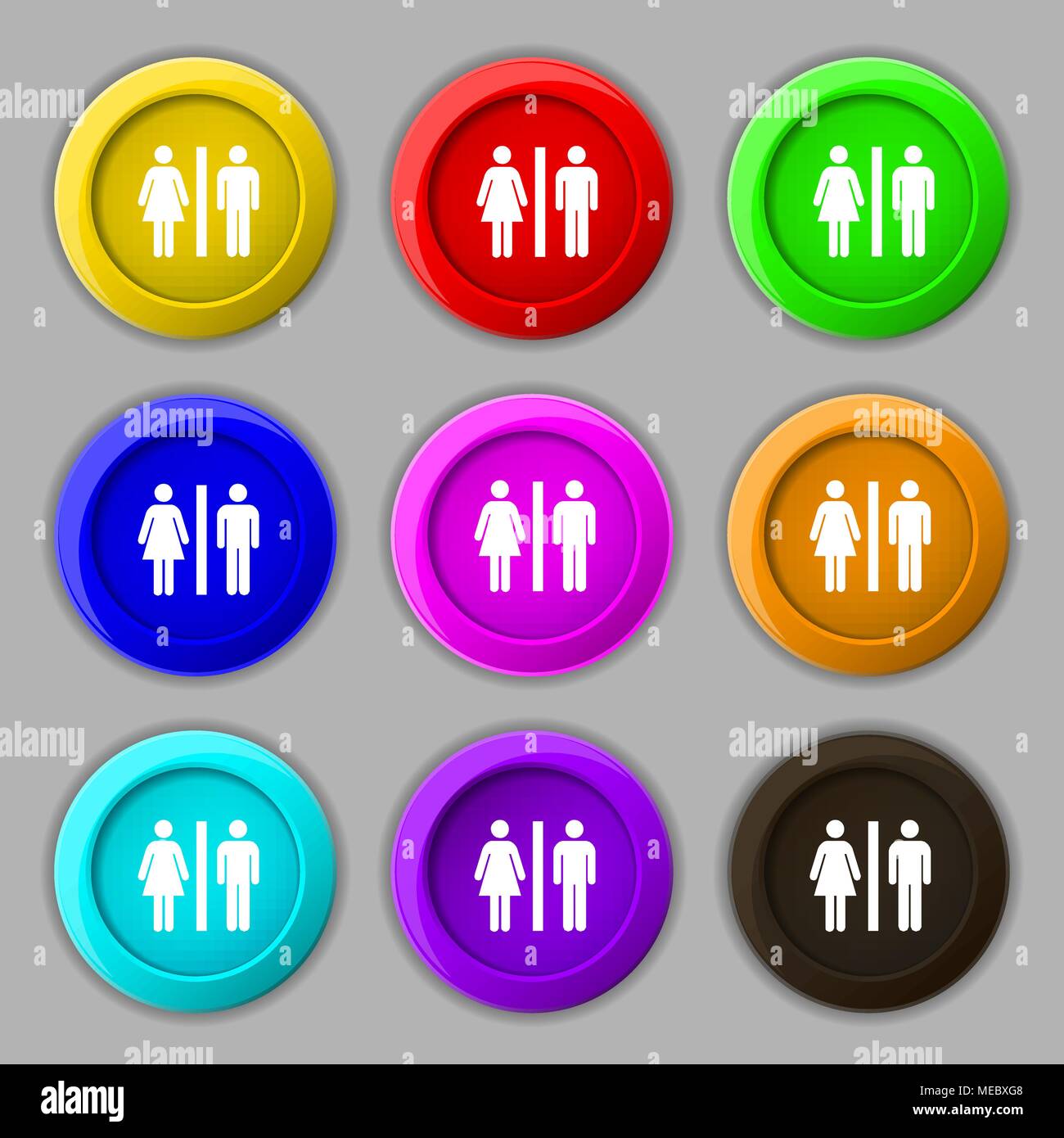 silhouette of a man and a woman icon sign. symbol on nine round ...