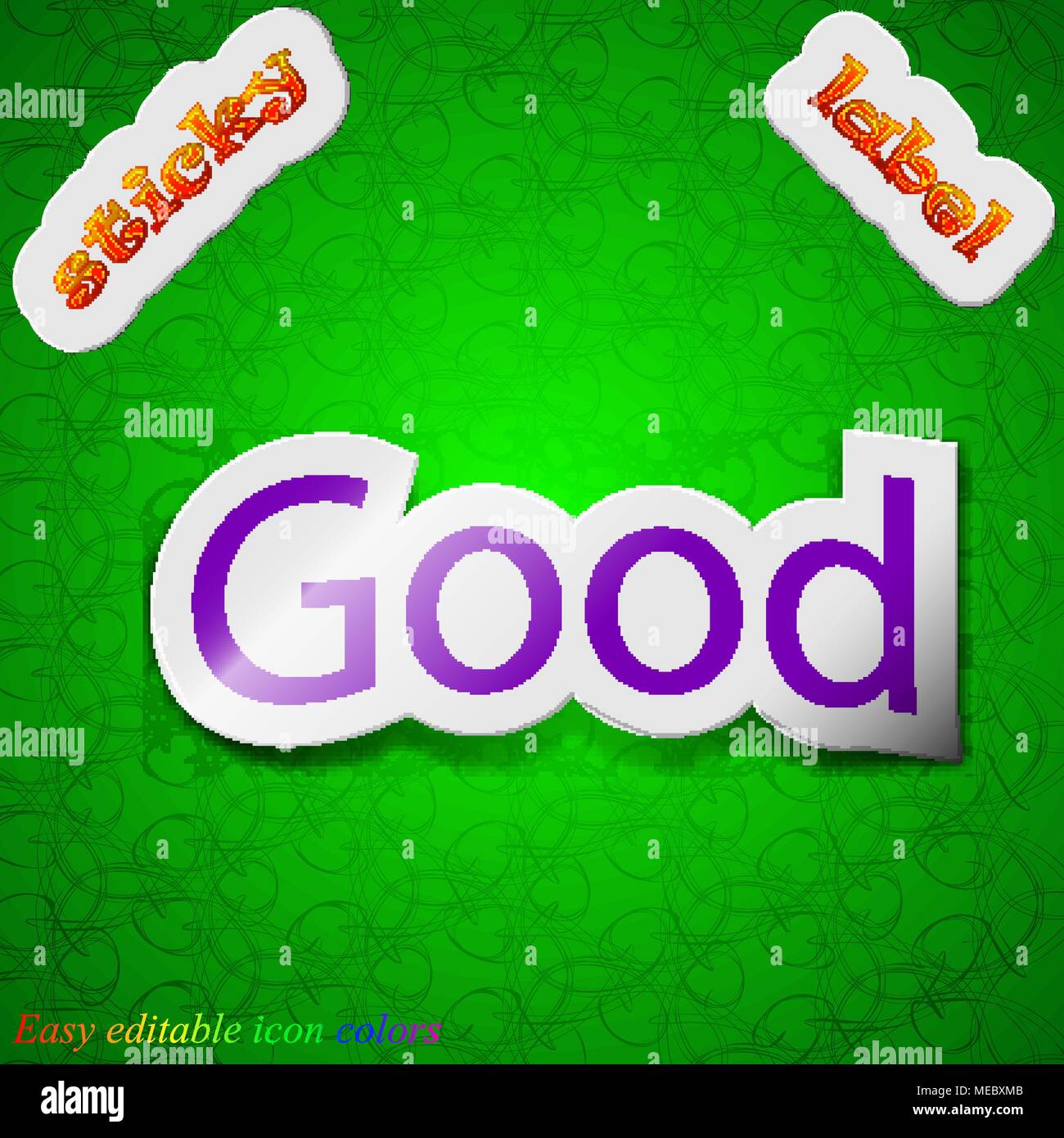 Good icon sign. Symbol chic colored sticky label on green background ...
