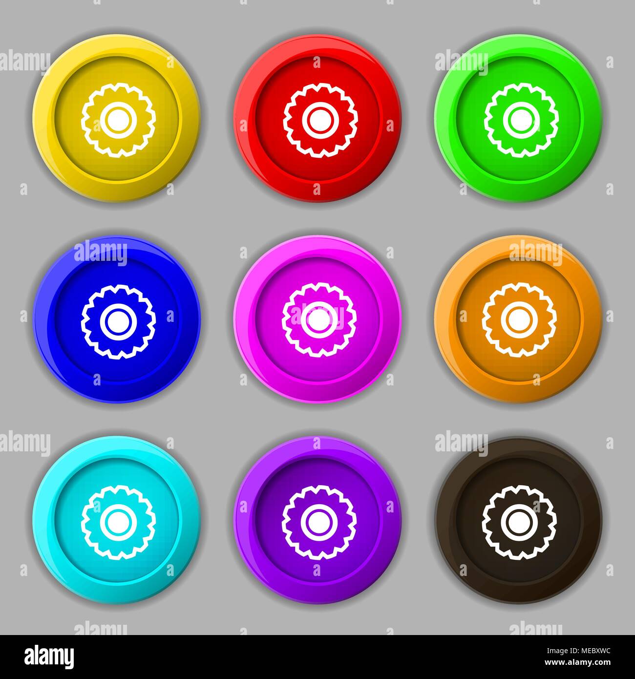 sign. symbol on nine round colourful buttons. Vector illustration Stock ...