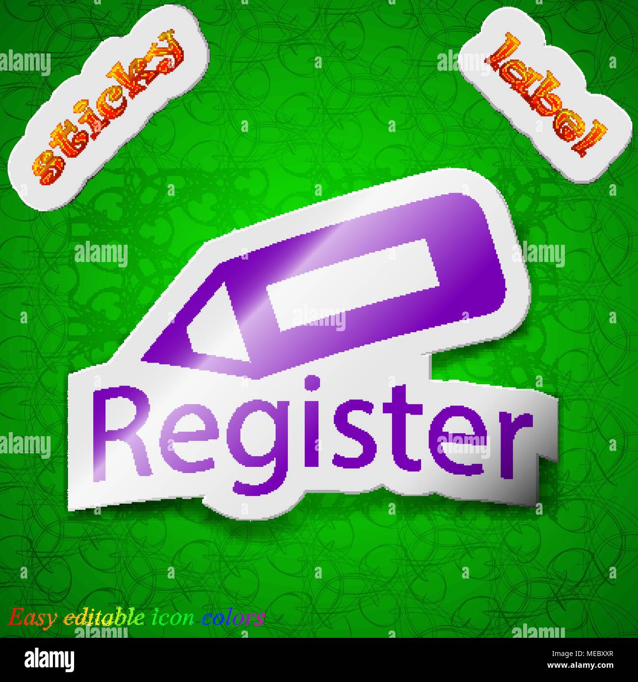 Register icon sign. Symbol chic colored sticky label on green ...