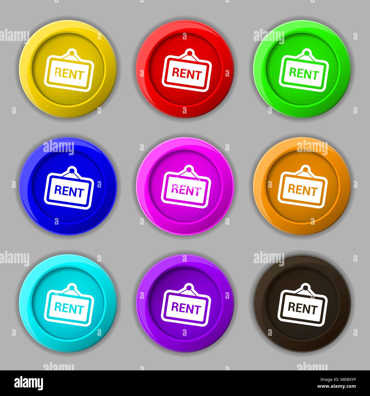 Rent icon sign. symbol on nine round colourful buttons. Vector ...