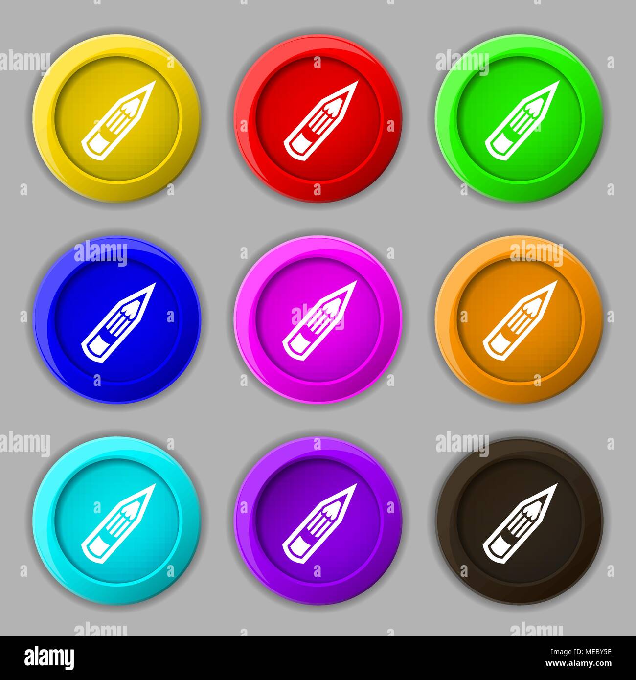 Pencil icon sign. symbol on nine round colourful buttons. Vector ...