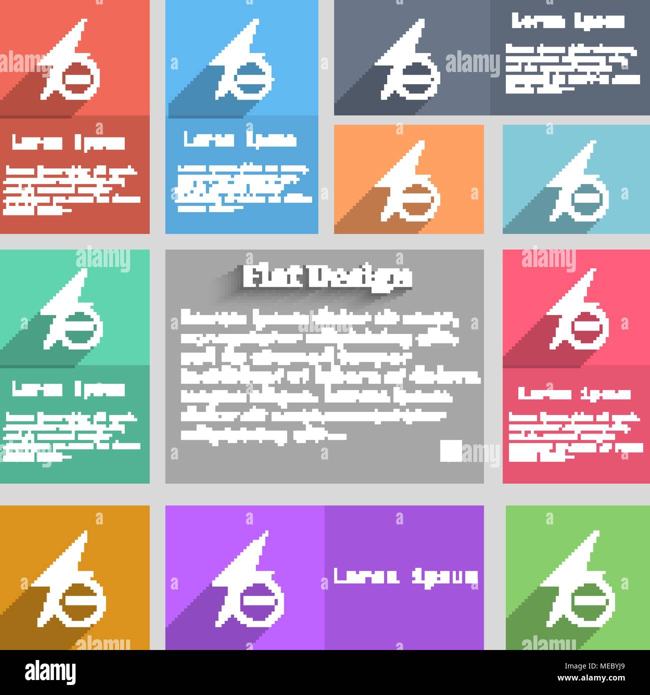 Photo flash icon sign. Set of multicolored buttons. Metro style with ...