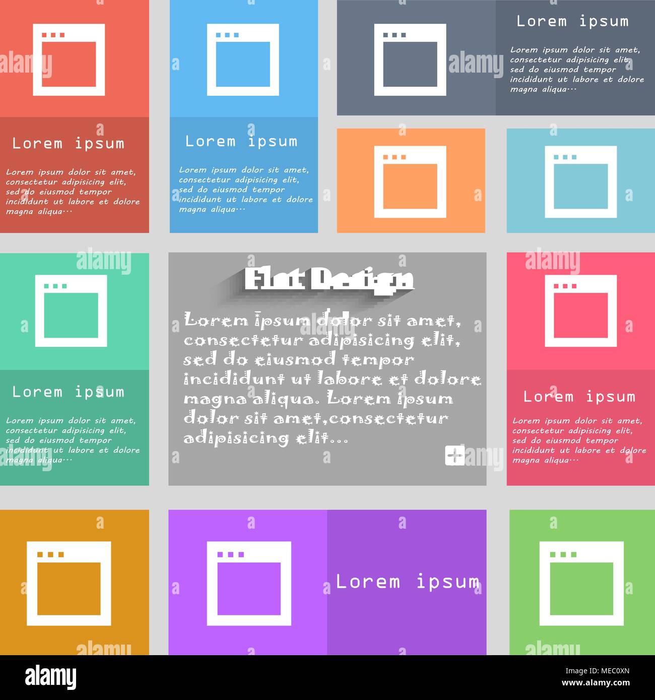 Simple Browser window icon sign. Set of multicolored buttons. Metro ...