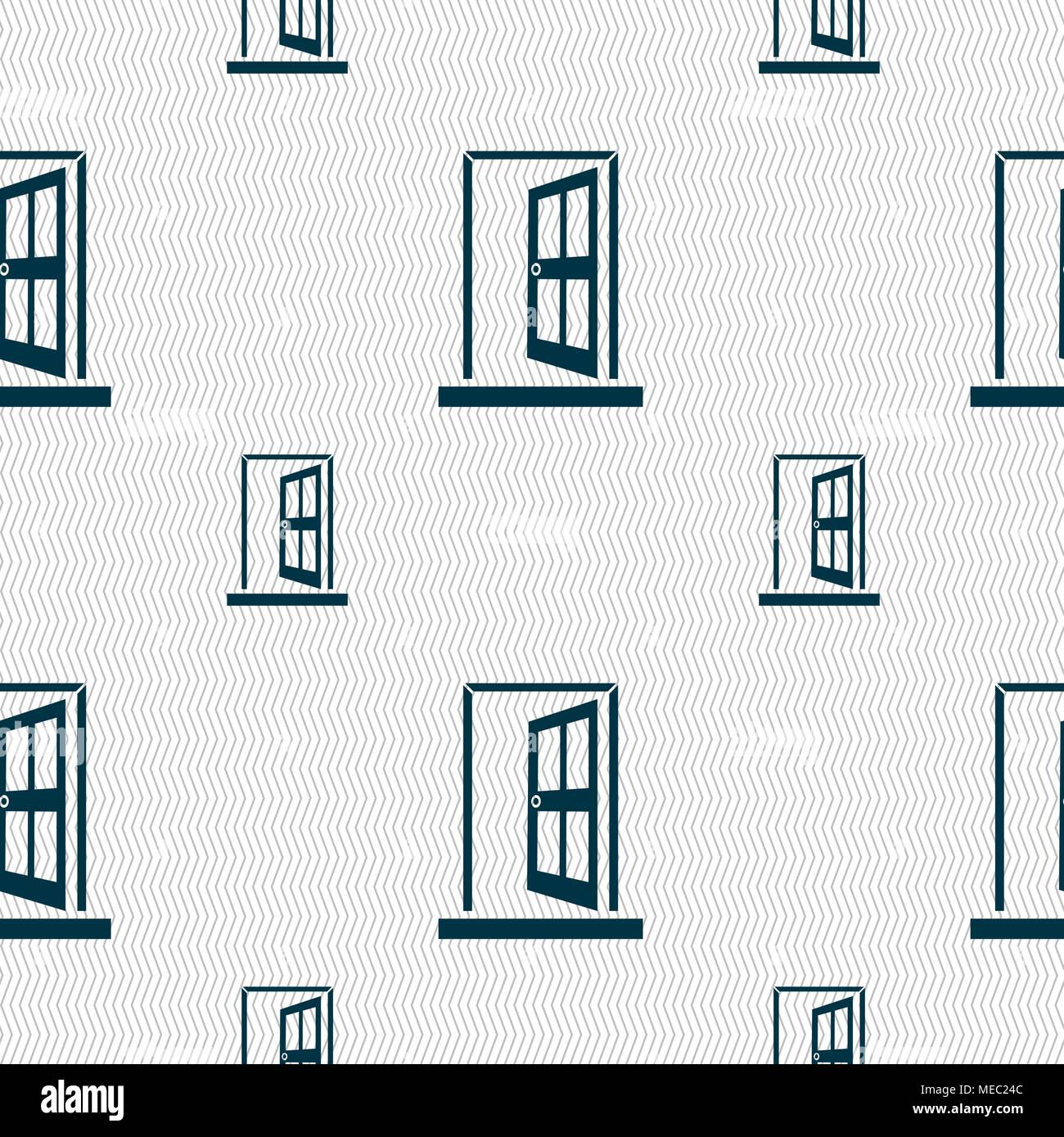 Door, Enter or exit icon sign. Seamless pattern with geometric texture ...