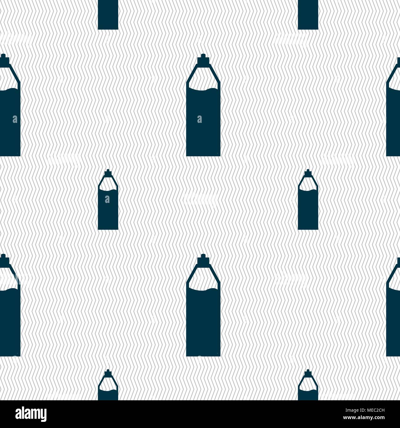 Plastic bottle with drink icon sign. Seamless pattern with geometric texture. Vector illustration Stock Vector