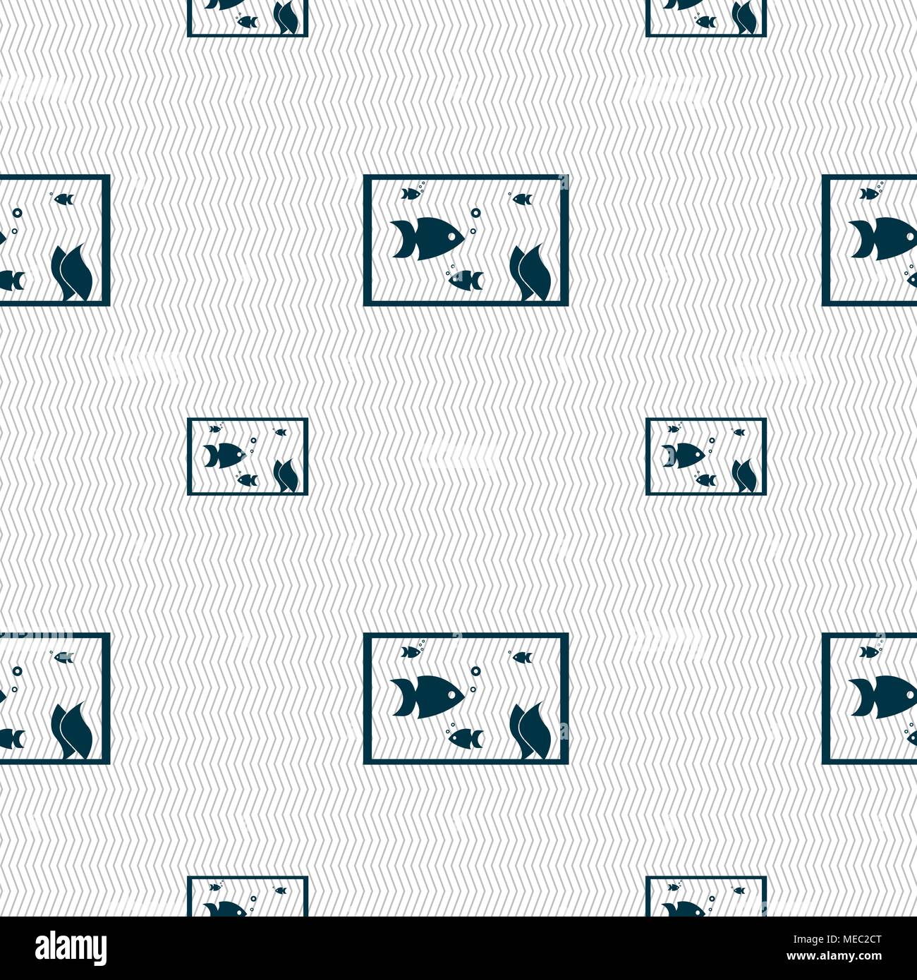 Aquarium, Fish in water icon sign. Seamless pattern with geometric ...