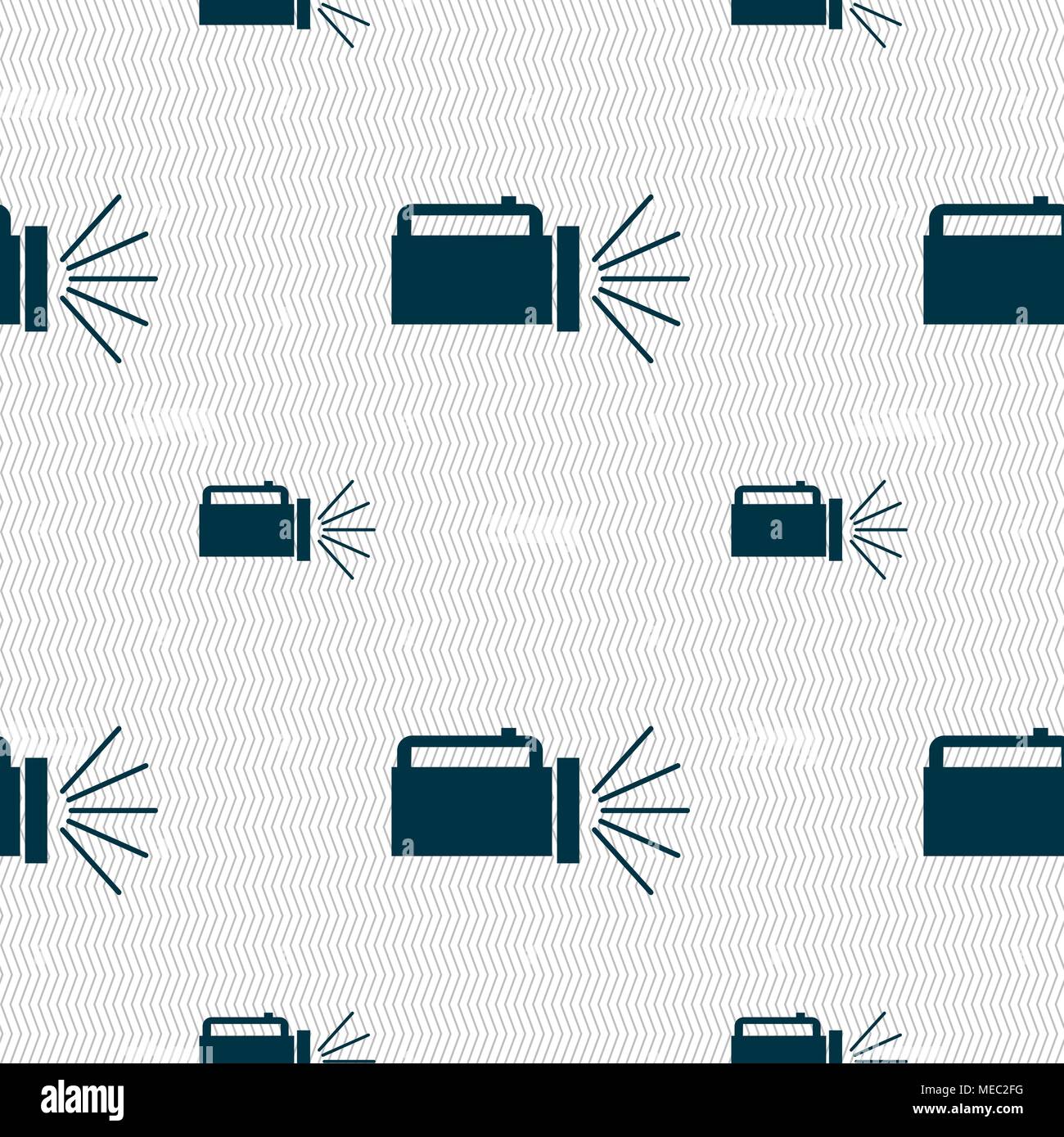 flashlight icon sign. Seamless pattern with geometric texture. Vector illustration Stock Vector
