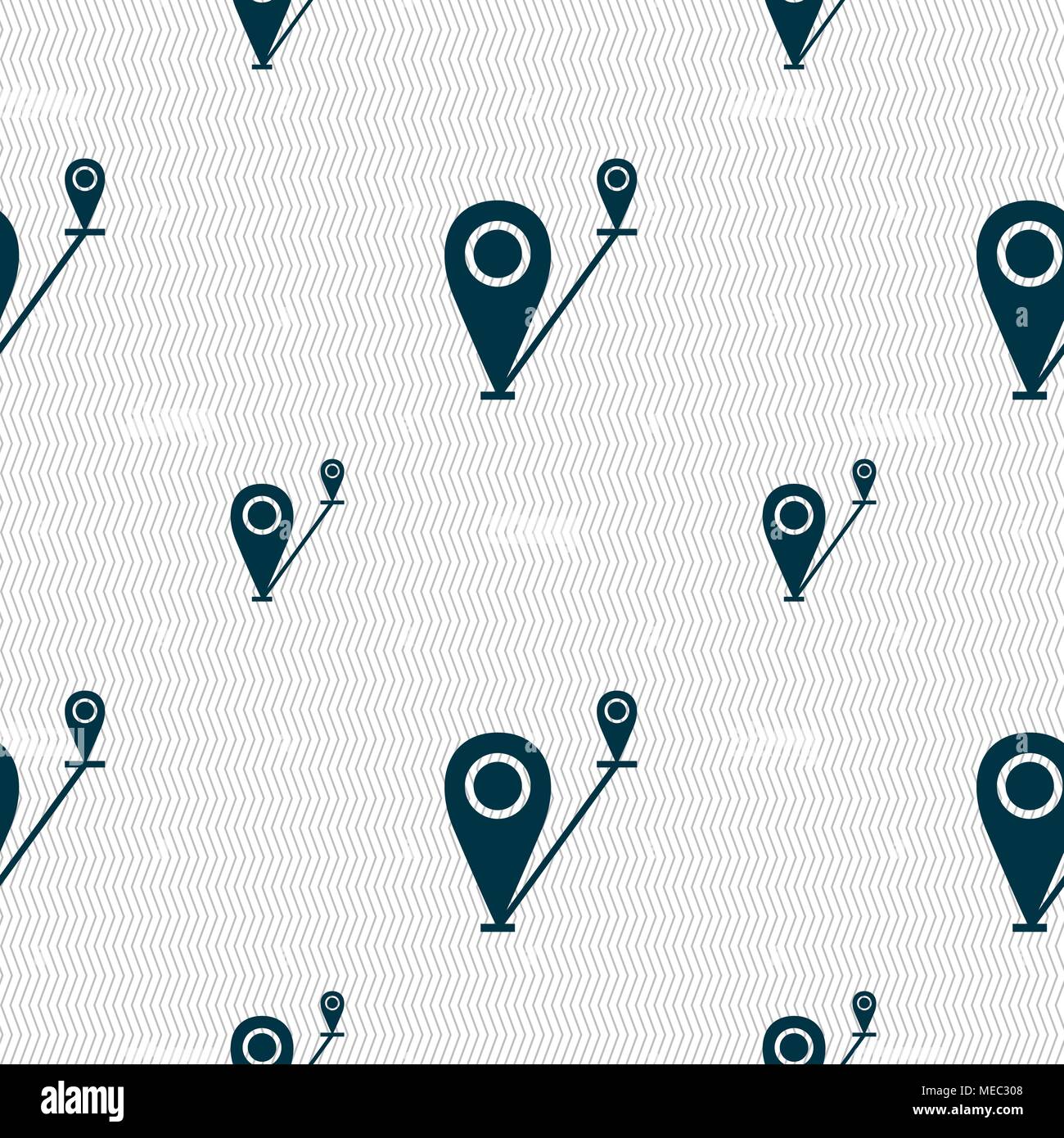 Map pointer icon sign. Seamless pattern with geometric texture. Vector illustration Stock Vector