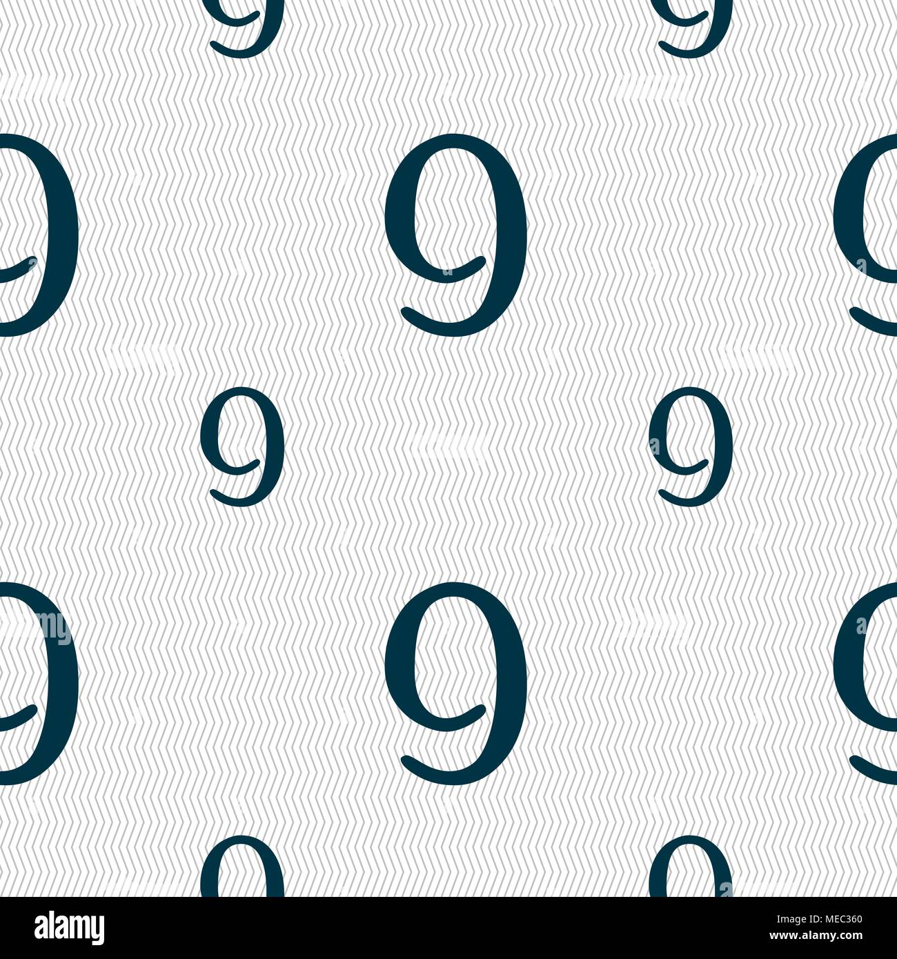 number Nine icon sign. Seamless pattern with geometric texture. Vector illustration Stock Vector
