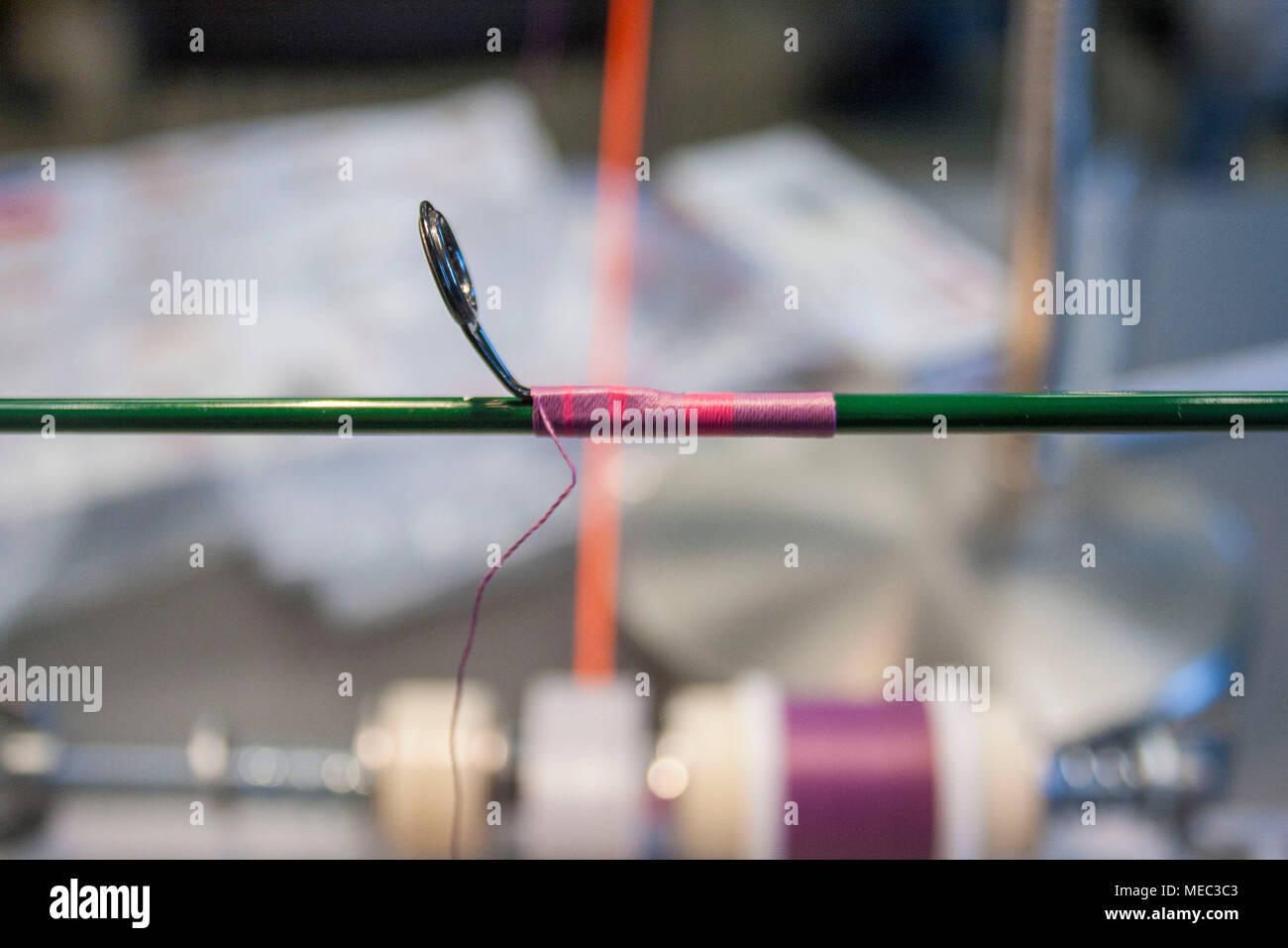 Detail of colorful thread wrapping pattern on a hand made fishing rod Stock  Photo - Alamy