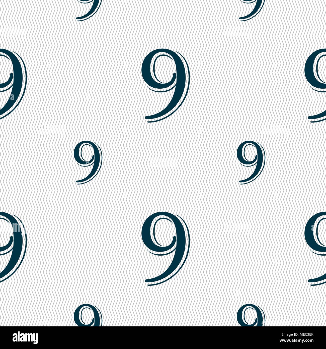 number Nine icon sign. Seamless pattern with geometric texture. Vector illustration Stock Vector