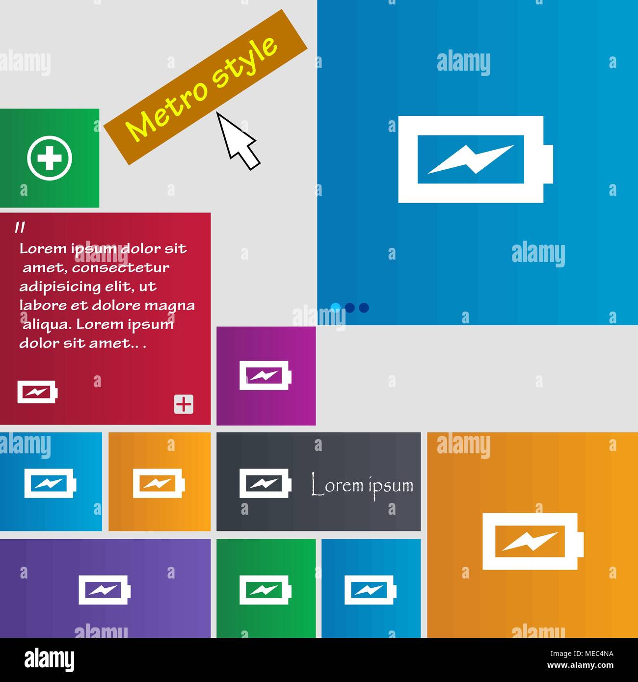 Battery charging icon sign. Metro style buttons. Modern interface ...