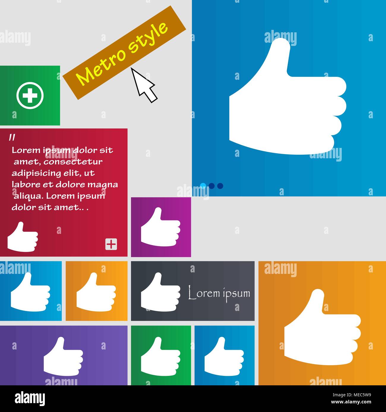 Like, Thumb up icon sign. buttons. Modern interface website buttons with cursor pointer. Vector illustration Stock Vector