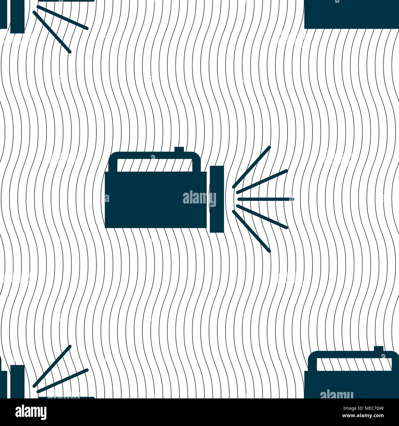 flashlight icon sign. Seamless pattern with geometric texture. Vector illustration Stock Vector