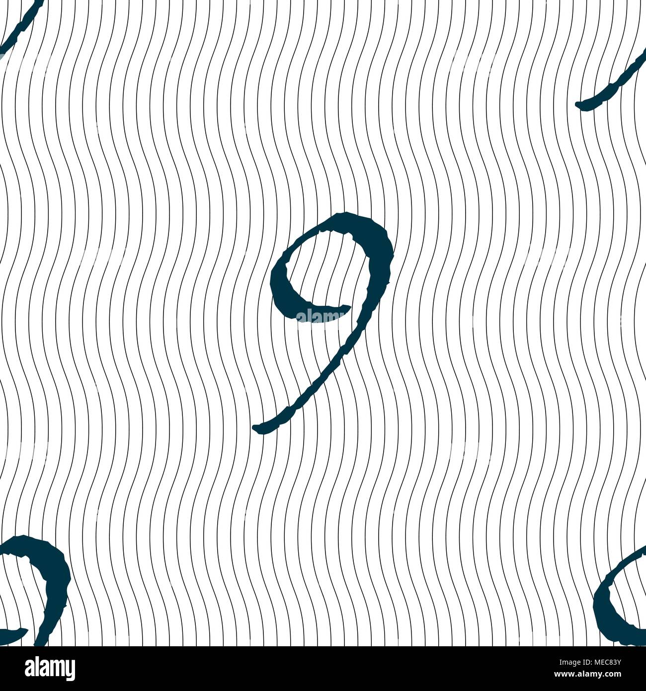 number Nine icon sign. Seamless pattern with geometric texture. Vector illustration Stock Vector