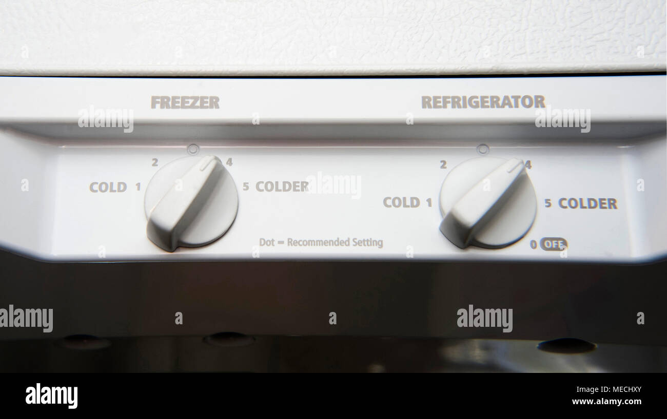 White dual thermostat for freezer and refrigerator Stock Photo