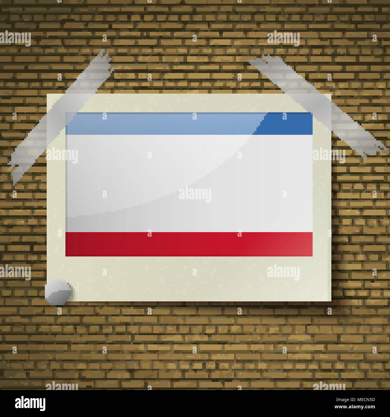 Flags of Crimea at frame on a brick background. Vector illustration Stock Vector