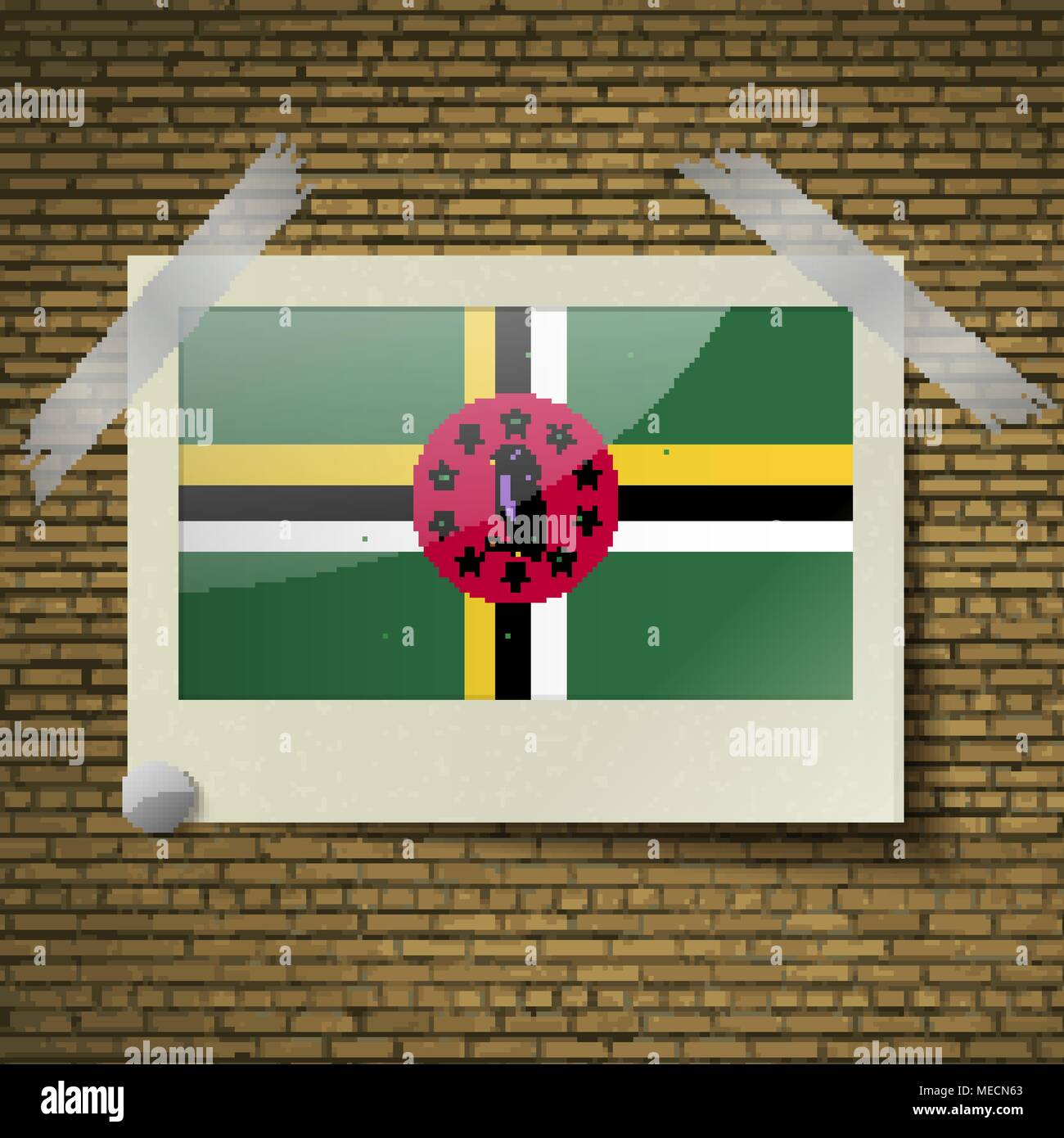 Flags of Dominica at frame on a brick background. Vector illustration ...