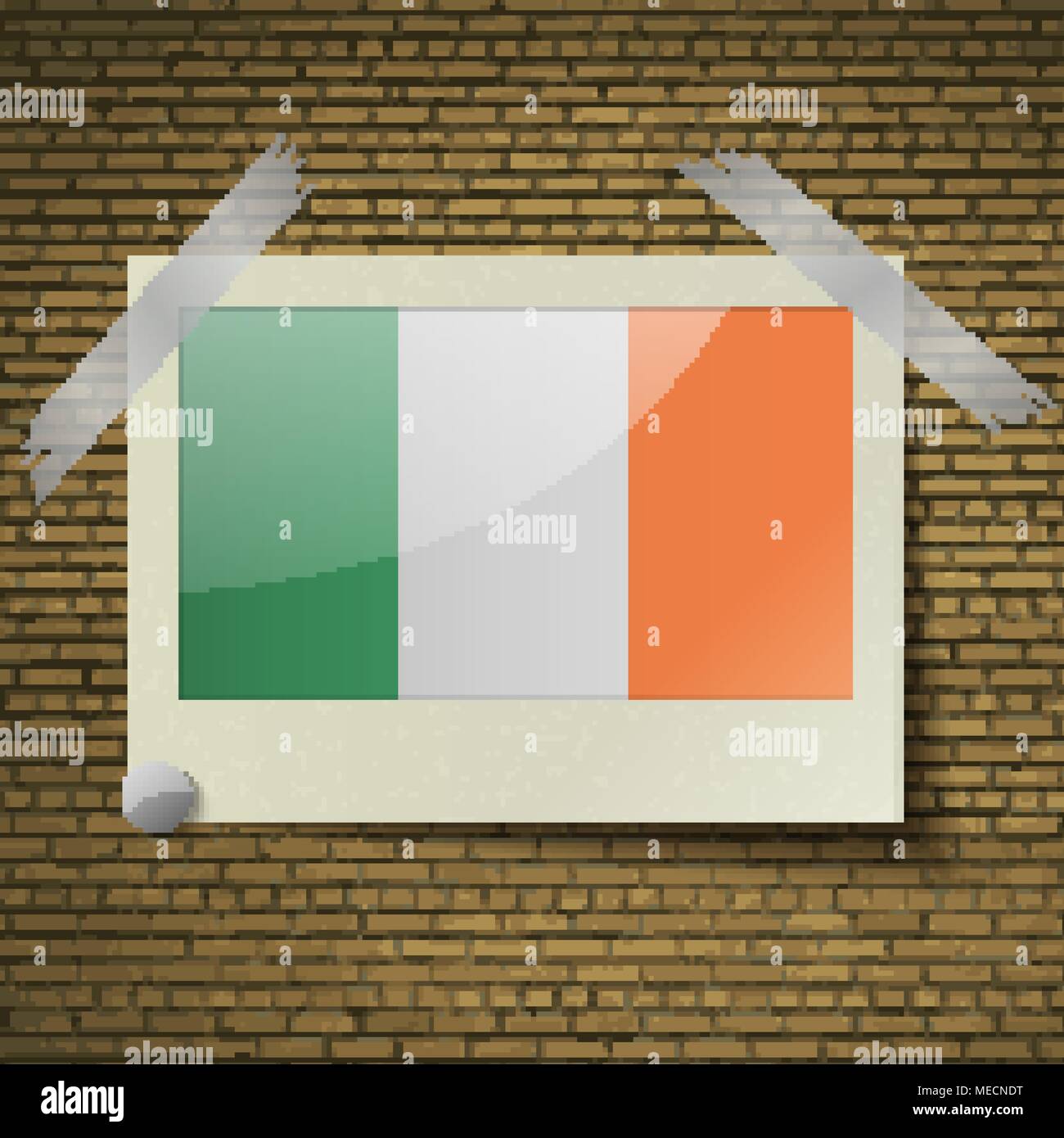 Flags of Ireland at frame on a brick background. Vector illustration ...