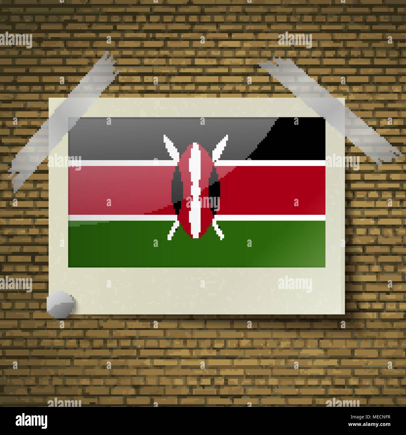 Flags of Kenya at frame on a brick background. Vector illustration Stock Vector