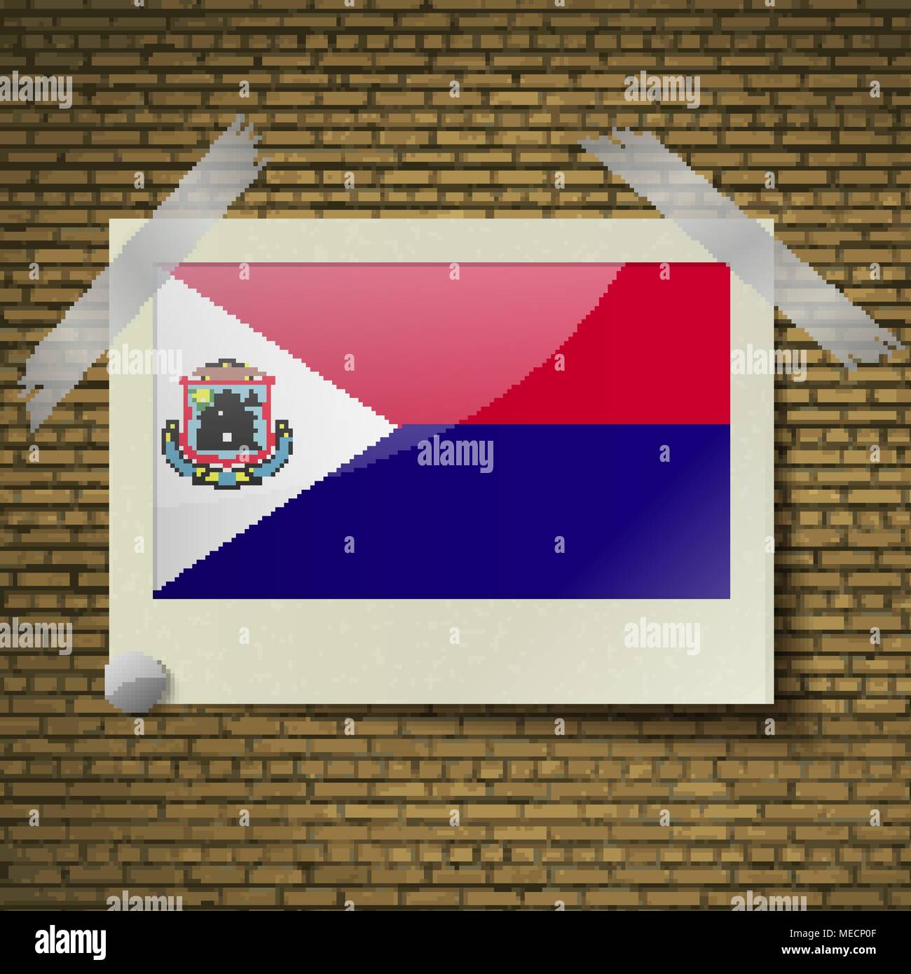 Flags of Saint Martin at frame on a brick background. Vector
