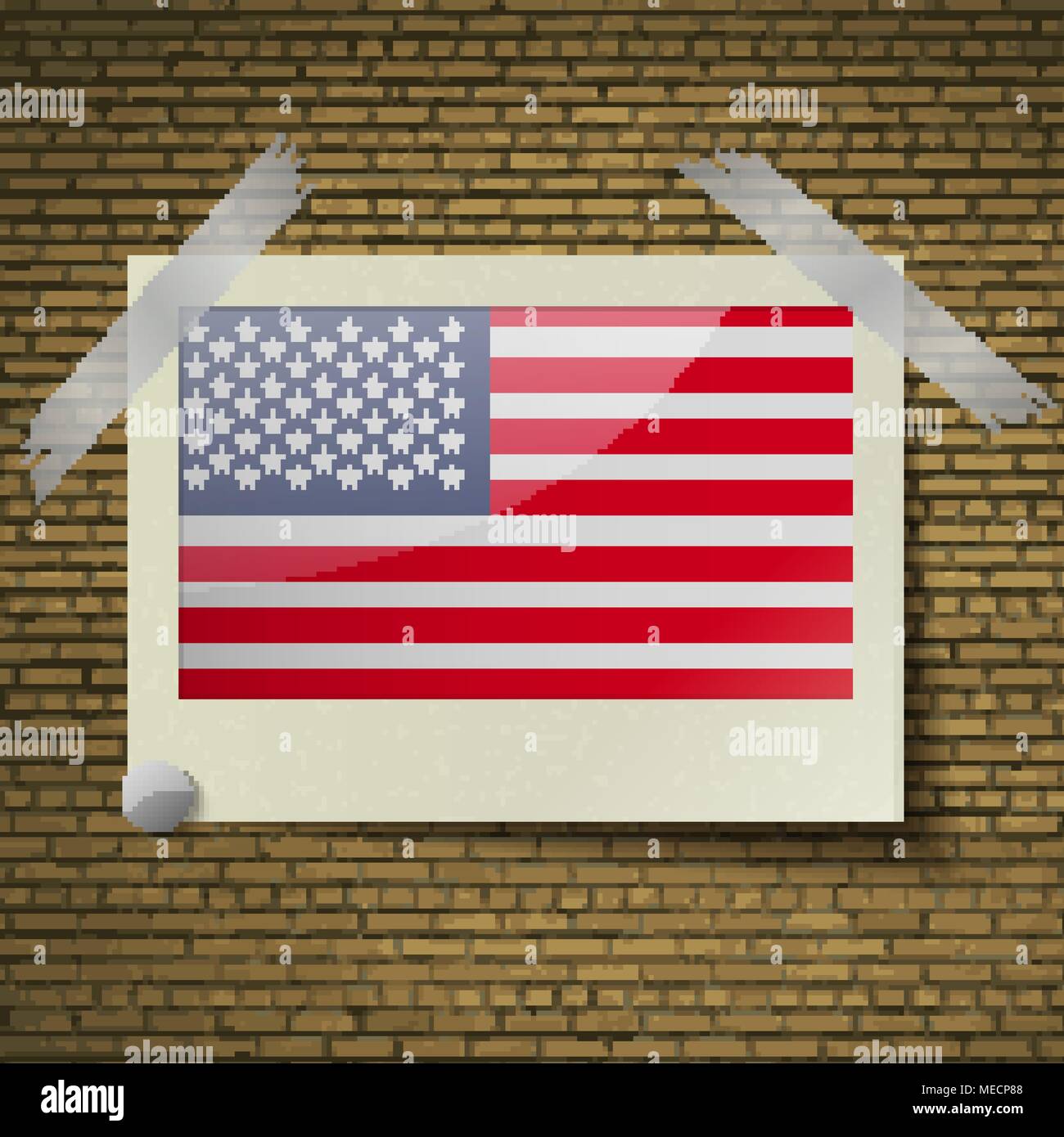 Flags of USA at frame on a brick background. Vector illustration Stock ...