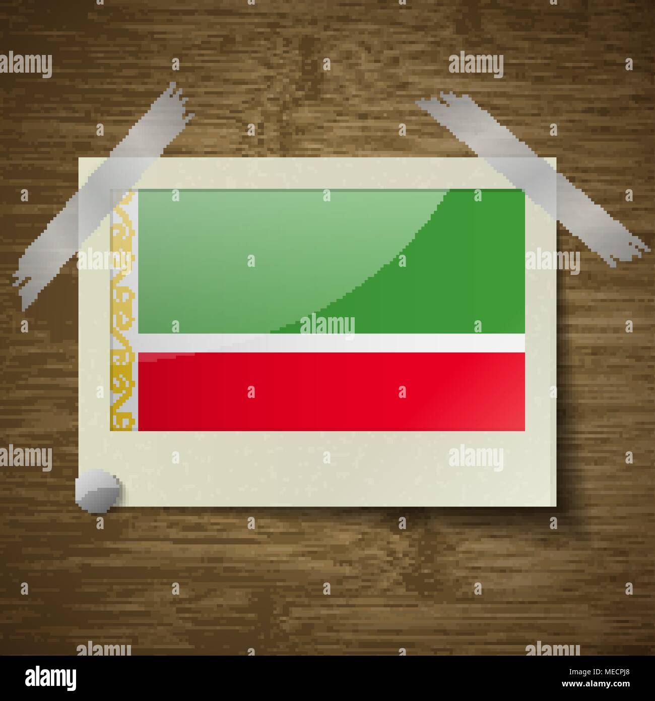 Flags of Chechen Republic at frame on wooden texture. Vector ...