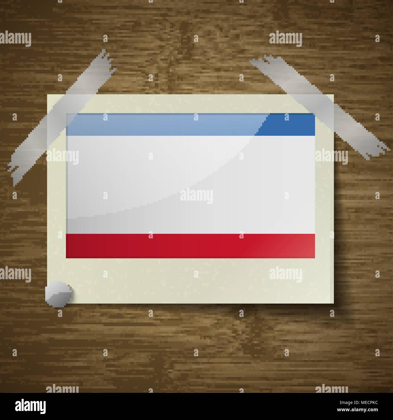 Flags of Crimea at frame on wooden texture. Vector illustration Stock Vector