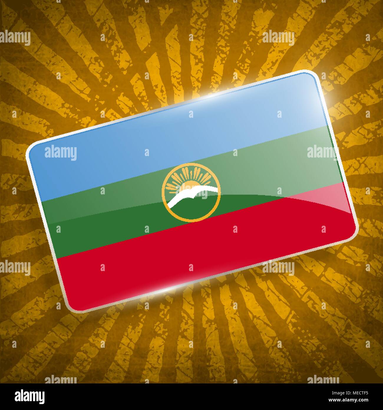 Flag of Karachay-Cherkessia Republic, Russia with old texture. Vector ...