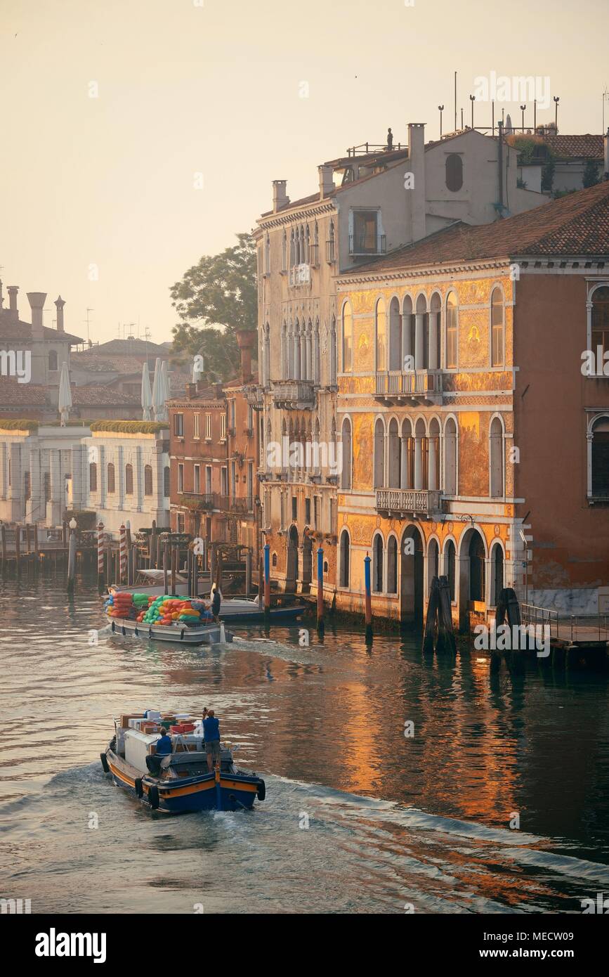 Venice grand canal sunset view with historical buildings. Italy Stock ...