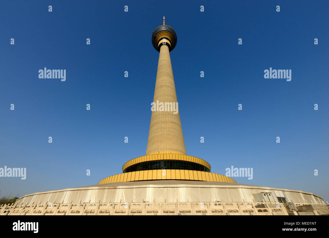 China Central Television tower in Beijing, China, seen from the base - the tower opened in 1994 Stock Photo