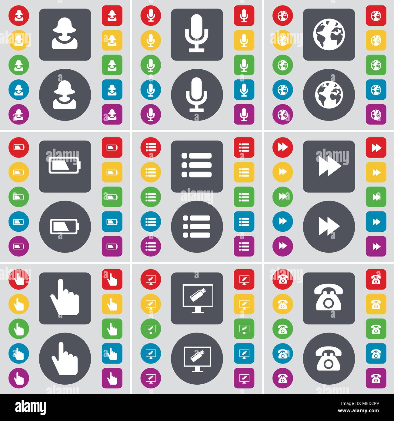 Avatar, Microphone, Earth, Battery, List, Rewind, Hand, Monitor, Retro ...