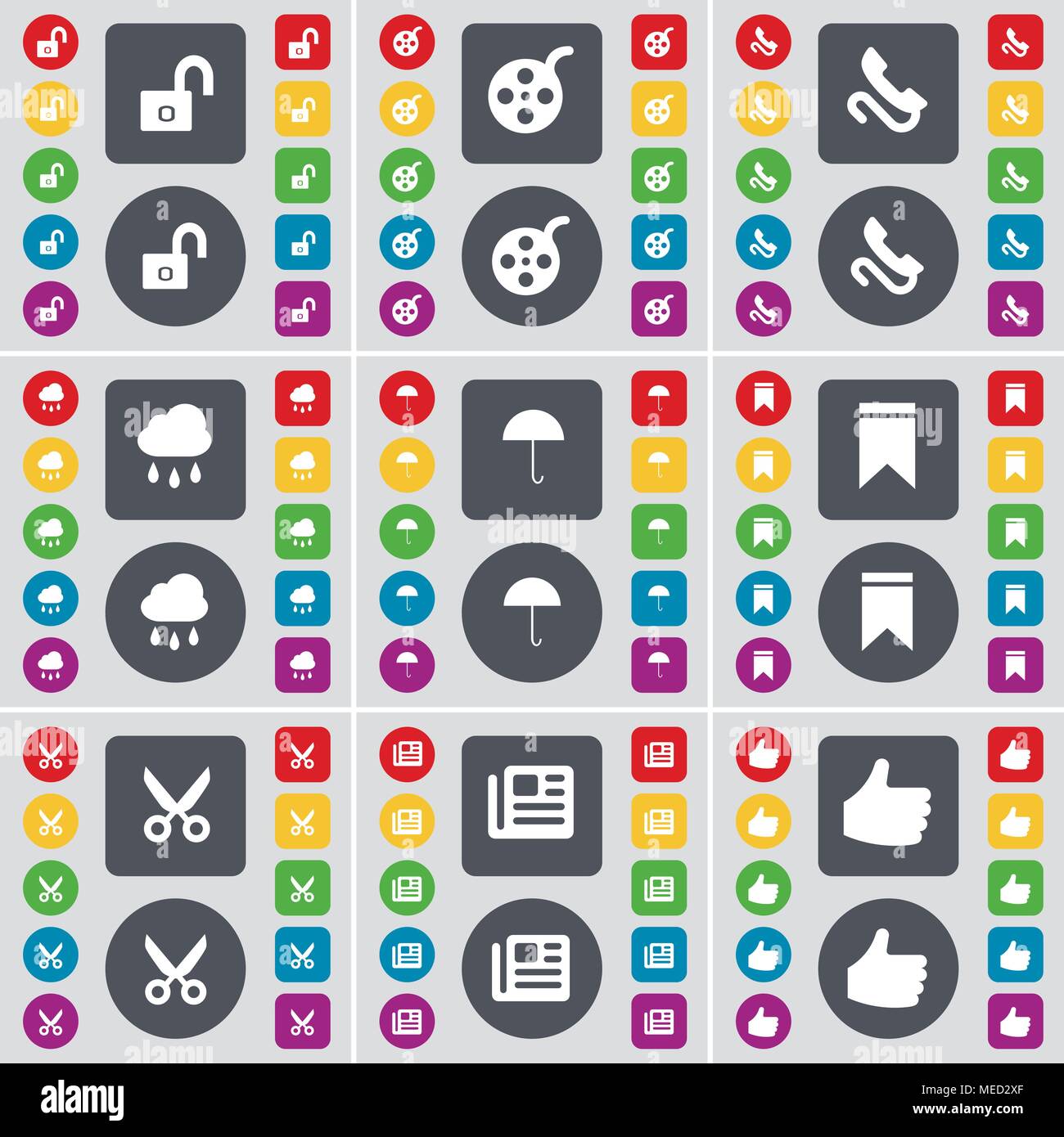 Lock, Videotape, Receiver, Cloud, Umbrella, Marker, Scissors, Newspaper ...