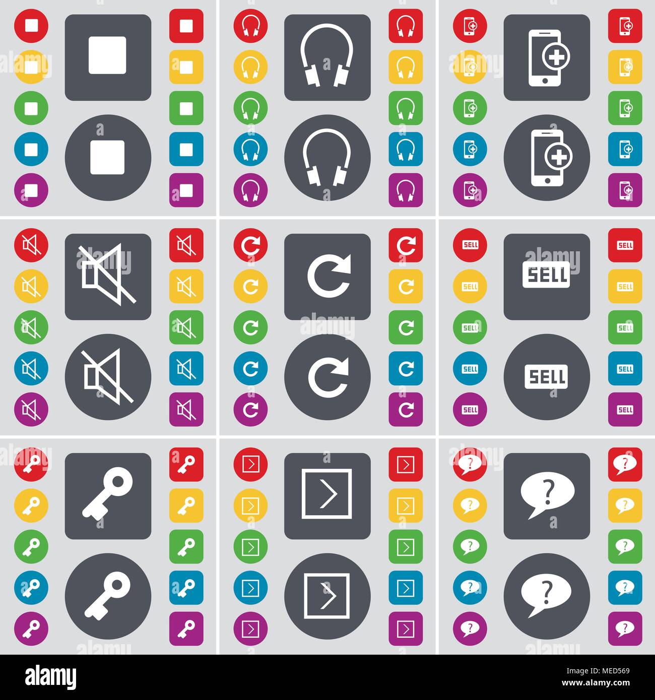 Media stop, Headphones, Smartphones, Mute, Reload, Sell, Key, Arrow