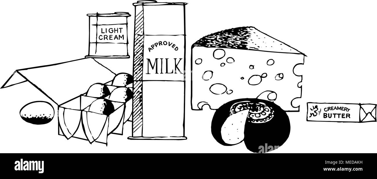 Eggs Milk And Cheese - Retro Clipart Illustration Stock Vector