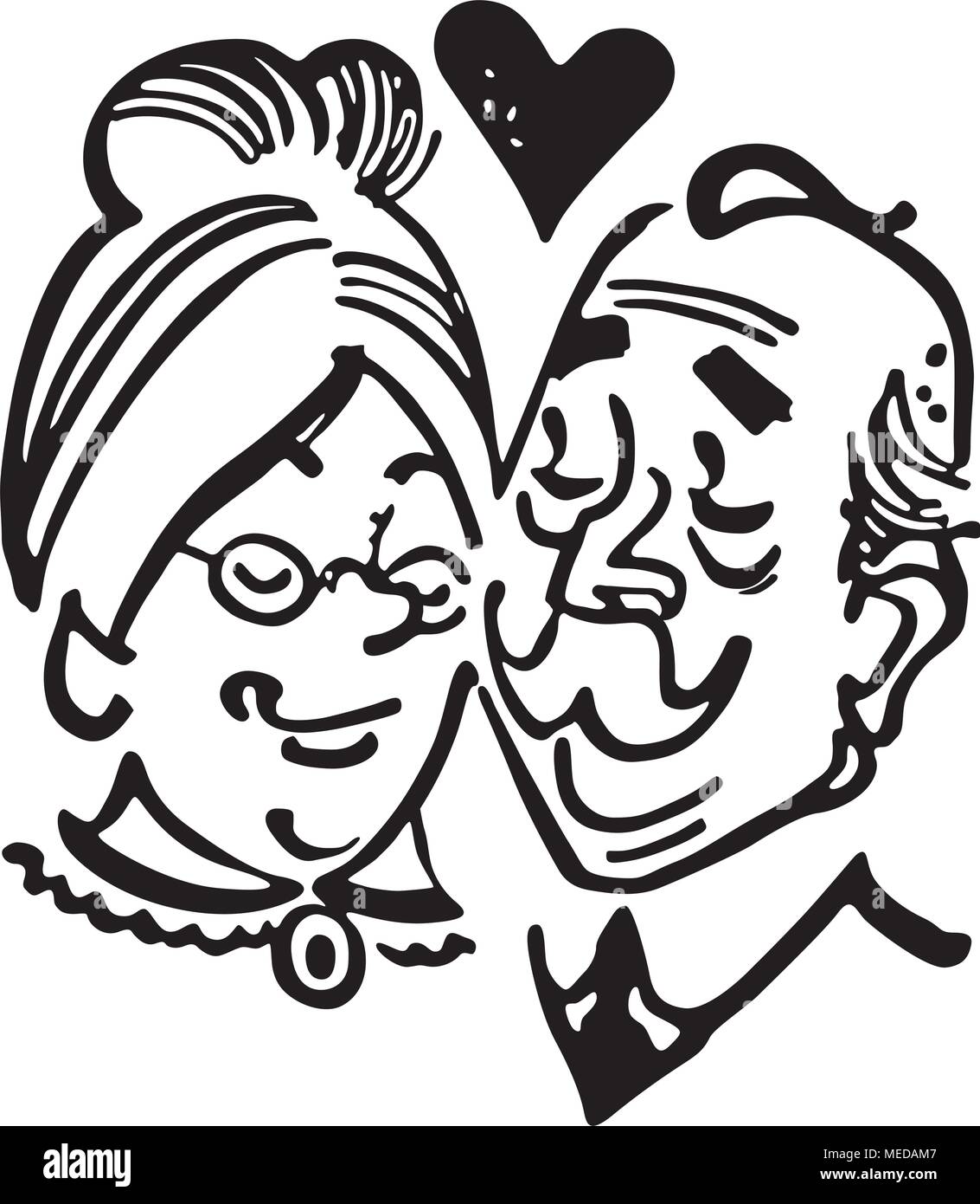 Elderly Couple In Love - Retro Clipart Illustration Stock Vector